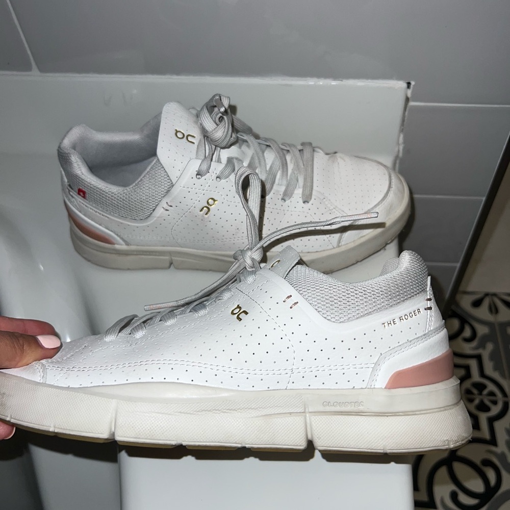 On Running White and Gold Sneakers